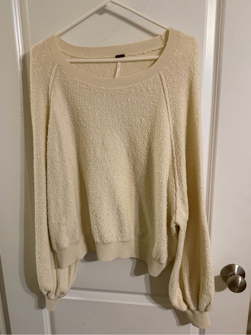 Free People Cream Textured Scoop Neck Sweater